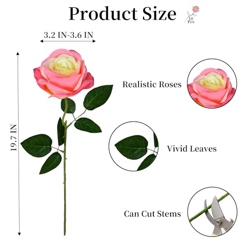 10 Pcs Rose Red Rose Artificial Flower, Faux Silk Flowers With Long Stems, Fake Roses Bulk Bouquet for Decoration Valentine's Day Centerpieces Proposal Bridal Bouquets Shower Party Home Floral Decor - color: Rose Red