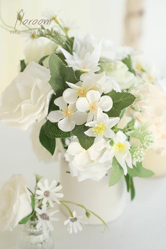 Floroom Ivory White Artificial Flowers Fake Roses Peonies Dahlia and Greenery Combo Box Set for DIY Wedding Bouquets Bridal Shower Centerpieces Floral Arrangements Party Tables Home Decorations - color: Camille Ivory & White