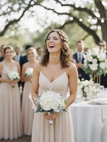 Rinlong White Green Bridesmaid Bouquet for Wedding, Prom, Homecoming | Silk Bridal Bouquet, Destination Friendly - color: 12-white Hydrangea
