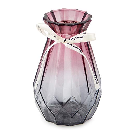 OFFIDIX Glass Vase Gradient Multicolor with Geometric Faceted Design Floral Vase for Weddings, Events, Decorating, Arrangements, Flowers, Office, or Home Decor - color: D-wine Red Gray Gradient