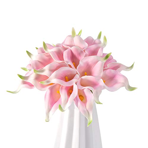 Crafjie 22pcs 13.4 Inch Pink Lataex Real Touch Artificial Calla Lily Flowers, for Home Decor for Spring Flowers, Home Kitchen, Wedding Decorations, and centerpieces. - color: Pink