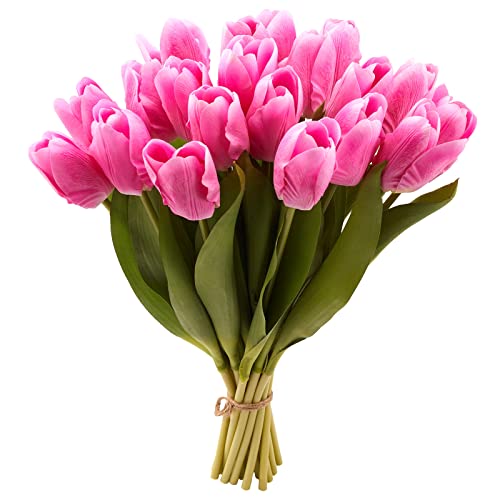 20PCS Artificial Tulips Real Touch Faux Flower Moisturizing Tulips for Photography Ornaments Home Garden Wedding Party Decor Fake Flowers (Peach Pink) - color: Peach Pink
