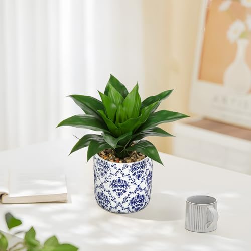 Briful Agave Plants Artificial Succulents Fake Plant in Blue Vase, 10.6'' Tall Realistic Faux Plant Indoor for Home Decor Living Room Kitchen Centerpiece Table - color: Green Agave