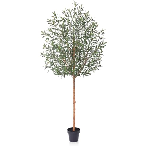 VeriNatural Artificial Olive Tree 7ft–Faux Plants Indoor Fake Tree with High Leaf Density,Silk Leaves,Real Wood Trunk–Large Green Artificial Plant Decor for Home Living Room Office,VN356 - size: 7ft
