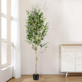 7FT Olive Tree Artificial Indoor - Tall Faux Olive Tree with Wood Trunk and Lifelike Fruits - Fake Plants in Pot for Home Office Living Room Decor - size: 7ft