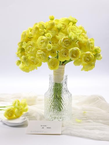 32Pcs Ranunculus Artificial Flowers, Yellow Fake Peonies, Real Touch Silk Faux Mini Ranunculus Filler Flowers Bulk for DIY Wedding Bouquet, Vase Centerpieces, Bridal Shower Decor - color: Yellow