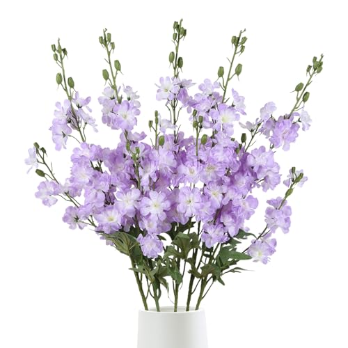Purple Silk Flowers 5 PCS Delphinium, 38.5" Lilac Flowers Artificial Fake Larkspur Artificial Flowers Long Stem Snapdragon Flowers for Wedding Centerpieces Home Party Decor - color: Light Purple