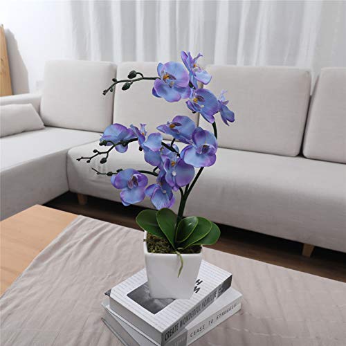 15" Tall Artificial Silk Phalaenopsis Orchid Flower Plant Pot Arrangements (Purple Blue) - color: Purple Blue