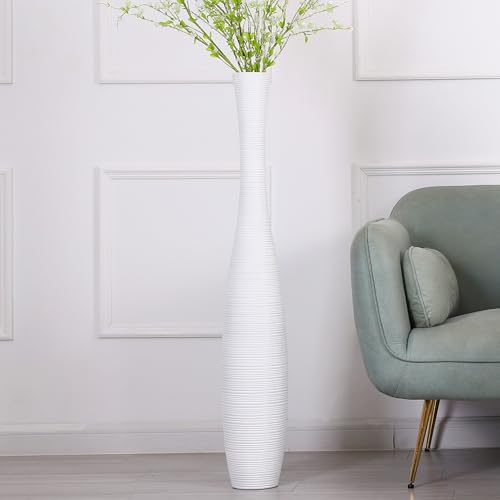 Leewadee Decorative Tall Floor Vase for Living Room Decor, 41 inches, White, Resin - color: White, size: 41 inches