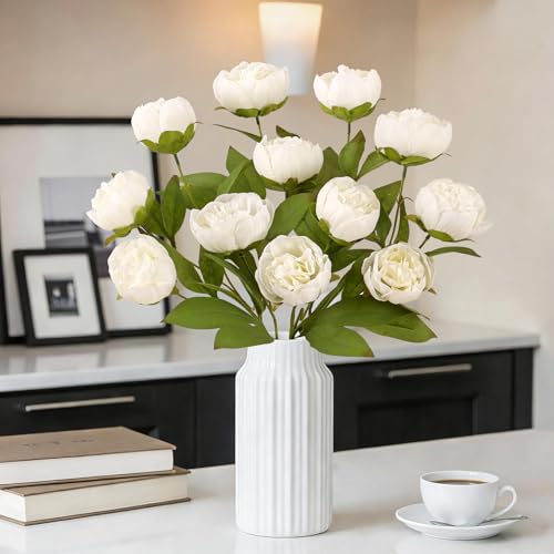 3Pcs Faux Peonies Artificial Flowers 27" White Peonies Faux Flowers for Vase Artificial Peony Flower Arrangement for Vase Filler DIY Bouquets Centerpieces Wedding Party Bridal Shower Decor - size: 3PCS