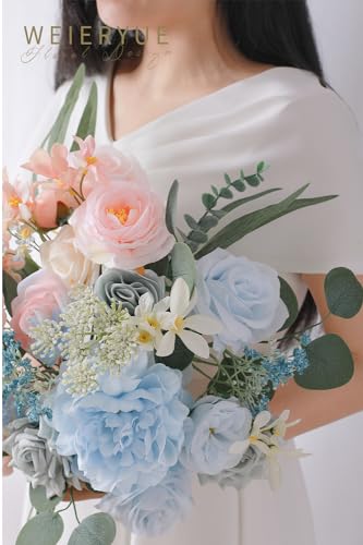 Pastel Artificial Flowers Combo Box Wedding Decor,Fake Flowers,Flowers for Decoration,Silk Flowers for Home Decor Indoor,Cake Flowers,Faux Flowers for Crafts - color: Soft Blue and Pink