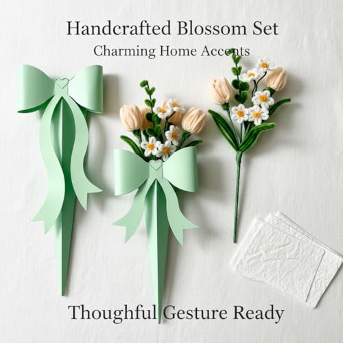 2PCS Valentines Day Gifts Chenille Stem Tulip Bouquet, 2 Handmade Skin Tone Tulips with Bow Gift Box, Artificial Flowers for Home Desk Decor, Mother‘s Day Valentine’s Birthday Gift - color: Tulip