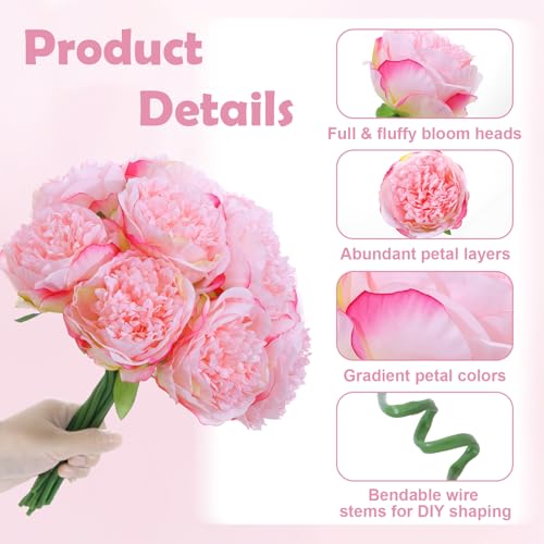 10PCS Deep Pink Realistic Silk Peonies Bouquet, Waterproof & UV Resistant Faux Peony Flowers, All-Weather Artificial Stems for Outdoor, Grave, Wedding Centerpiece & Home Decor - color: Deep Pink