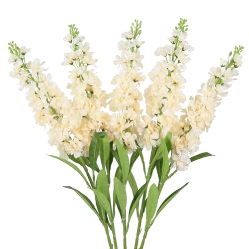 Champagne Delphinium Artificial Flowers 5PCS Silk Flowers with Stems Snapdragon Long Stem for Tall Vase Home Wedding Centerpieces Decor (Champagne) - color: Warm Champagne