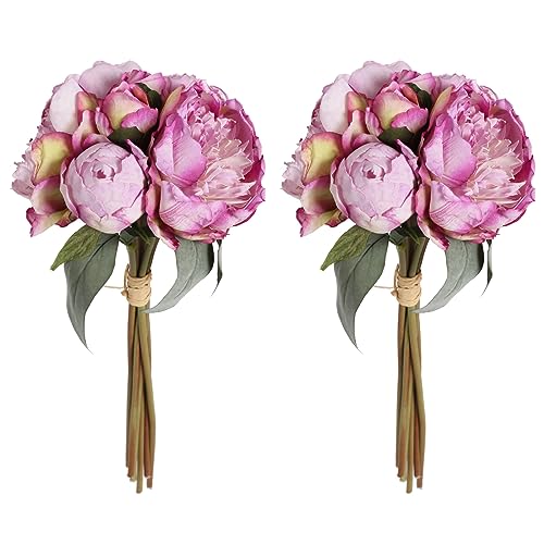 Purple Artificial Peony Flowers 2 Bouquets - Silk Peonies With Stems for Decoration, Cake Decorating, Table Centerpieces, Home Decor Indoor - color: Purple