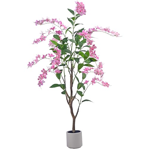 Artificial Jasmine Tree 5ft Beige Flower Pot Fake Trees, Lifelike Artificial Trees with Natural - Looking Blooms, Perfect for Any Space - size: 5ft