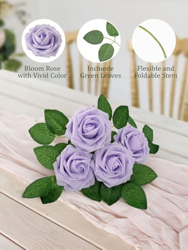 MACTING Artificial Lavender Flowers 30PCS Real Touch Fake Flowers with Stem Soft Foam Roses DIY Wedding Bouquet Boutonniere Table Centerpieces Party Summer Home Decorations - color: Lavender-1, size: 30PCS