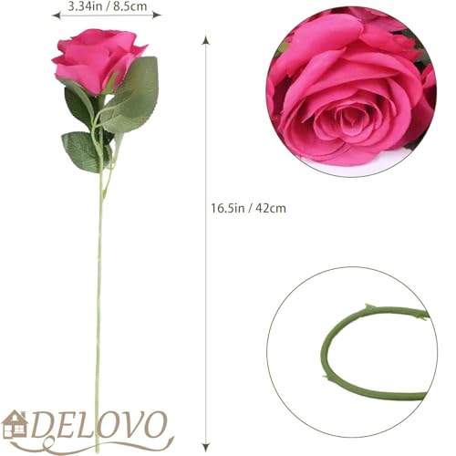 52pcs Hot Pink Roses Artificial Flowers Fake Flowers Silk Roses with Stems for DIY Wedding Bouquets Bridal Shower Table Centerpieces Arrangements Party Home Decorations - color: Hot Pink
