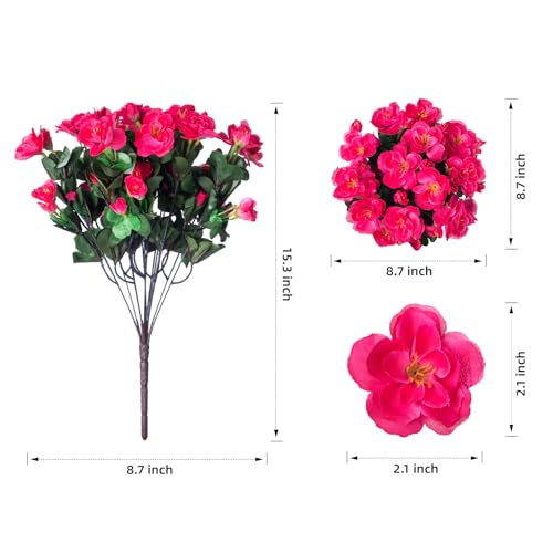 Ivydale Artificial Fake Camellia Flowers Plants for Outdoor Outside Spring Decoration, Faux Silk Hotpink Camellias UV Resistant Look Real for Planter Porch Patio Garden Yard, 3 Large Bundles - color: Hotpink