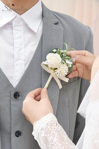 Serwalin 6 Pcs White Boutonniere for Men, Groom Groomsmen Best Man Guest Boutonnieres，Artificial Flowers Silk Rose for Wedding Prom Ceremony Anniversary Party Homecoming - color: A White, size: Boutonniere 6pcs
