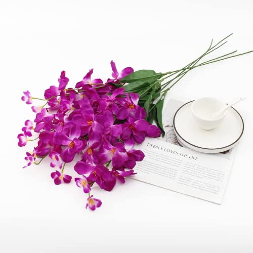 26.7'' Artificial Orchid Stems, 12Pcs Purple-Red Silk Turquoise Orchids Flowers for Wedding Bridal Bouquet Boutonniere Wreath Table Centerpiece Outdoor Decor - color: Purple-red