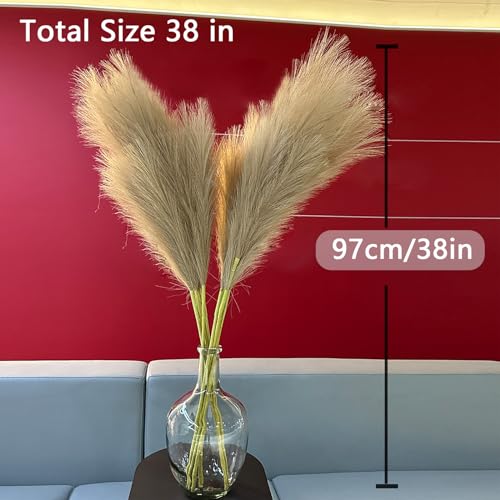 38" 10 Stems Faux Pampas Grass Decor - Tall Pampas Grass for Floor Vase Fluffy Artificial Pampas Grass for Boho Home Wedding Mothers Day Decoration（Brown） - color: A-brown