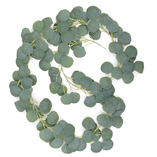 2-Pack Artificial Eucalyptus Leaves Garland, Realistic Artificial Plants, Fake Plants, Hanging Greenery Garlands with Lifelike Leaves, for Wall, Outdoor, Wedding, Party & Home Decor, 6.4 Feet/Pcs