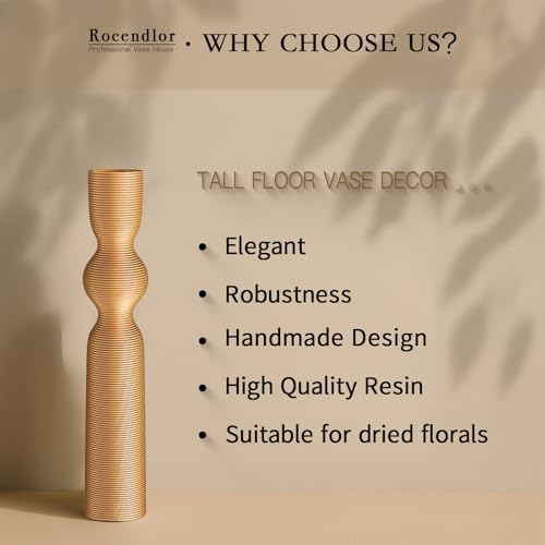 Gold Resin Floor Vase, 23.62'' Tall Decorative Vase, Ideal for Dried Pampas Grass & Home Decor, Modern Tall Floor Vase for Living Room/Entryway - color: Gold