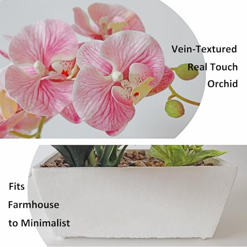 Pink Orchids Artificial Flowers Faux Orchid Plant Indoor Phalaenopsis Look Real With Pot Table Centerpieces Arrangement Lifelike Elegant Home Decor Dining Room Table Shelves Kitchen Decorative Flowers - color: Pink