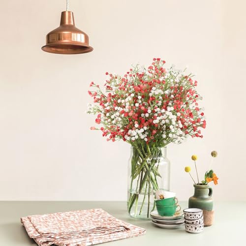 N&T NIETING Babys Breath Artificial Flowers Bulk, 15Pcs Fake Gypsophila Bouquet Flowers Real Touch Faux Babies Breath Arrangement for Wedding Floral Party Home Centerpieces Vase Decoration, Pink White - color: Pink White, size: 15pcs-Standard