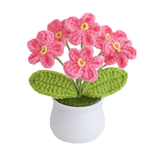 Blync Knitting Crochet Flowers Potted Plants, Fake Forget Me Not Flowers for Friends, Family and Lover, Artificial Handmade Flowers for Valentines Birthday Wedding Gift and Home Decor (Red) - color: Red