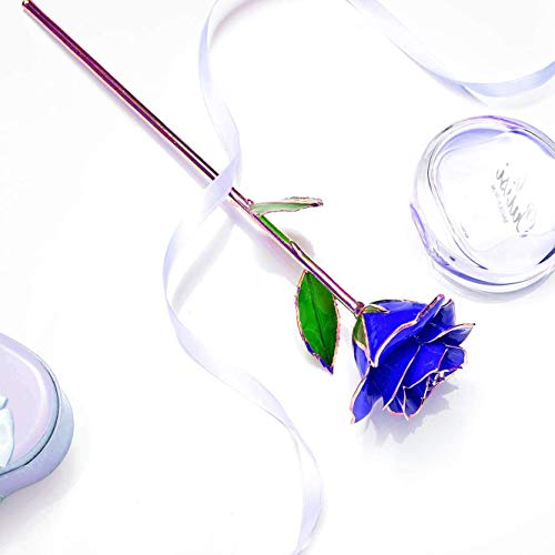 Gold Rose 24K Plated Gold Dipped Rose, Forever Preserved Long Stem Rose Flowers with Stand,Romantic Gift for Valentine's and Mothers Day, Anniversary, Birthday,Gifts for Her,Wife,Girlfriend - color: Blue（with Stand）