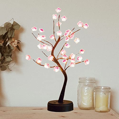 Cherry Blossom Tree Lamp, 18inch 36 Led Bonsai Tree Lights, Battery/USB Operated Japanese Decor Night Lights for Teacher Appreciation Graduation Back to School Bedroom Home Gift Idea,Warm White - size: 1ft 3in