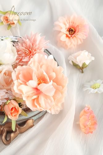 Floroom Mini Artificial Flower Heads Apricot Peach & Soft Cream Fake Peony Daisy Rose Multicolor Small Faux Silk Flower Heads for Cake Craft Garland Wedding Party Graduation Cap DIY Home Decoration - color: Soft Cream