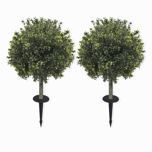 2-Pack 29" UV-Resistant Boxwood Topiary Ball Trees | Artificial Outdoor Plants with Ground Spikes for Porch, Patio, Planters & Indoor Decor - color: Boxwood-ball