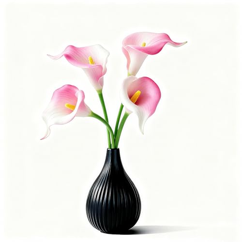 Purple in White Calla Lily 4Pcs Artificial Flowers Bouquet for Wedding Bride Shower Blessing Gift Home Decoration Faux Calla Lilies Flower - color: Purple in White