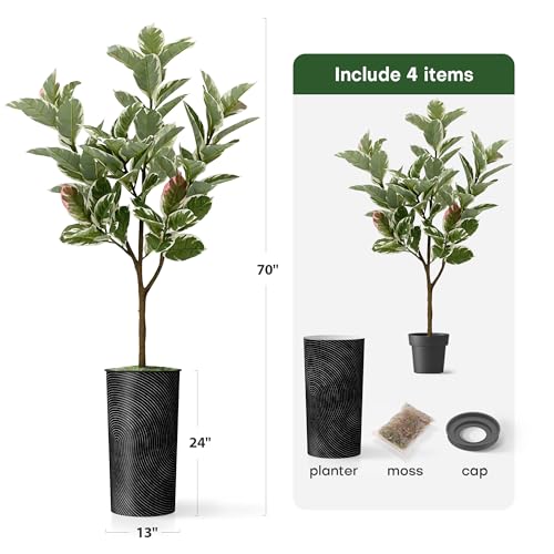 Artificial Tree in Geometric Spiral Pattern Planter, Fake Rubber Silk Tree for Indoor and Outdoor Home Decoration - 70" Overall Tall (Plant Pot Plus Tree) - style: Rubber