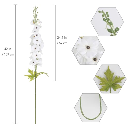 42'' Long Stem White Delphinium Artificial Flowers for Tall Vases 4PCS Fake Hollyhock Silk Flowers Realistic Larkspur Faux Flower for Home Wedding Table Decor Floral Arrangement (Pure White) - color: Pure White