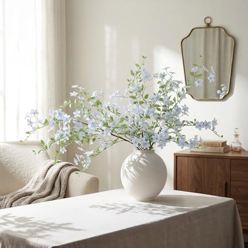 Fake Flowers, 3 Pcs Artificial Flowers Greenery Stems Faux Greenery Stems Branches for Vases Realistic Silk Real Touch Spring Greenery Stems Bulk Bedroom Office Wedding Table Summer Home Decor - color: Blue