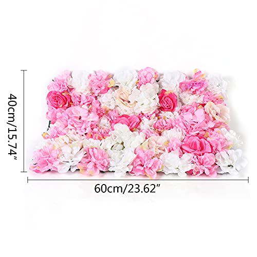 Artificial Flower Wall Panels 15 Pack of 16 x 24" Flower Wall Mat Faux Rose Flower Backdrop Panels for Backdrop Wedding Wall Decorations - color: 15pcs, White+pink