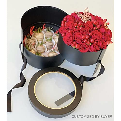 UNIKPACKAGING Premium Quality Round Flower Box 2 TIER Gift Boxes with Lid Size 7.8 dia x 7 inch (Black) - color: Black