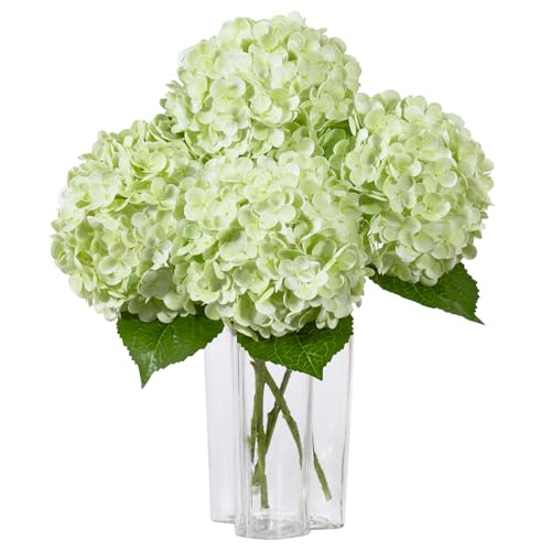 DuHouse 4Pcs Large Hydrangea Artificial Flowers,20 inch Latex Real Touch Hydrangeas Lifelike Hydrangea Flower for Home Wedding Bouquets Centerpieces Party Living Room Decoration(Light Green) - color: Light Green, size: 4pcs