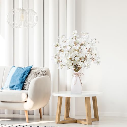 Sggvecsy Artificial Cherry Blossom Flowers 8 Pcs Faux Cherry Blossom Stems Faux Silk Cherry Blossom Branches 15.7’’ Fake Peach Flowers for Vase Arrangements Home Wedding Table Decor (White) - color: White, size: 8 Pcs
