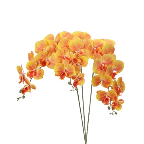 PATIKIL Artificial Orchid Stems 41", 3 Pack 9 Heads Faux Phalaenopsis Flowers Real Touch Fake Orchid Flower Branch for Vase Home Wedding Decoration, Gold Yellow - color: Gold Yellow