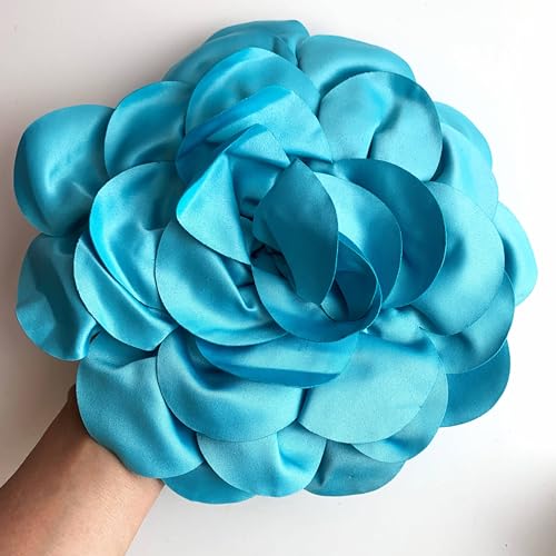 Heyiwell Large Satin Fabric flower for Brooch Pin Wedding Party Dance Dress Suit Clothes Head Hair Accessories DIY Decor 9.45"Inch - color: Blue