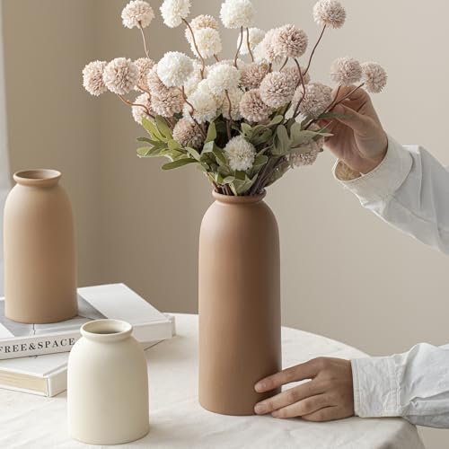 Large Decorative Ceramic Vase Set, 3 Pieces, Nordic Modern Boho Style, Earthtone Color Mix, Modern Farmhouse for Home Decor (XL Coffee Mix) - color: XL Coffee Mix