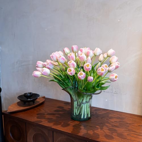 Artificial Tulips Flowers,Soft Touch Latex Bouquet, Fake Tulips,Spring Wedding Home Room Table Centerpiece Decor - color: 40pcs Peach Pink Set(no Vase)