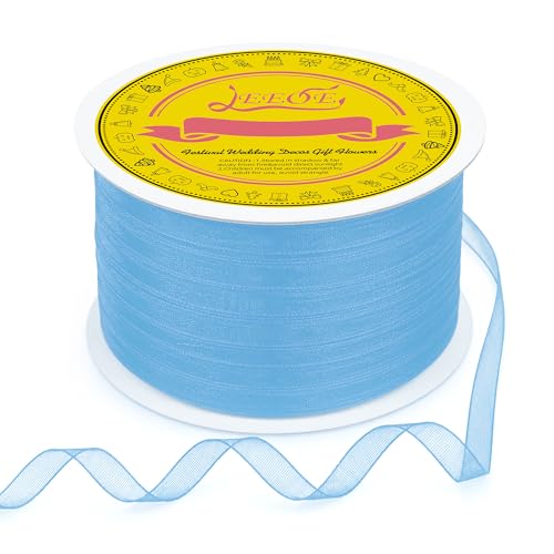 Light Blue Organza Ribbon 1/4 inch x 200 Yards Sheer Chiffon Ribbon for Gift Wrapping Wedding Invitations Party Decoration Bridal Bouquets Crafts - color: Light Blue, size: 1/4" X 200 Yards
