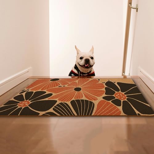 Cute Boho Door Mat, Floral Doormat Abstract Flower Welcome Front Door Mat Outside Indoor Outdoor Entrance, Floral Artificial Coir Doormat Rugs for Patio Kitchen Decor, 17x30 Inch - color: Multi Color