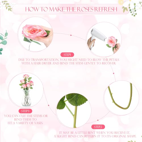 Hotop 80 Pcs Rose Artificial Flowers Bulk with Long Stem, Silk Roses Realistic Fake Flowers Bouquet for Wedding Table Centerpieces Bridal Shower Party Home Decorations(Gradient Pink) - color: Gradient Pink